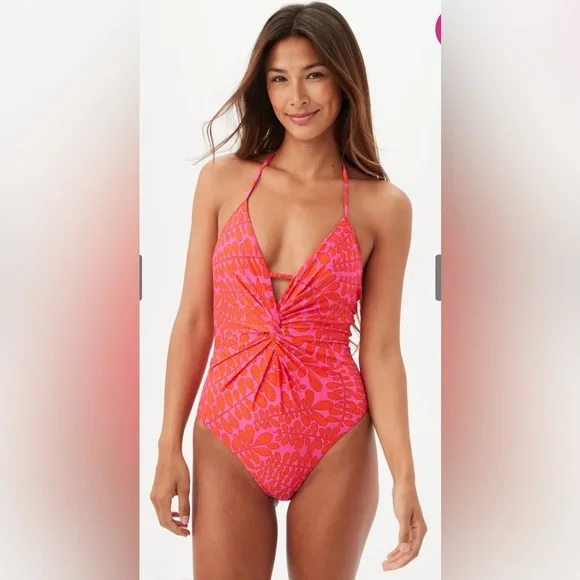 NWT! Trina Turk Trellis Plunge One Piece Swimsuit Bathing Suit Size 14 🌺🌴☀️ - Picture 3 of 12